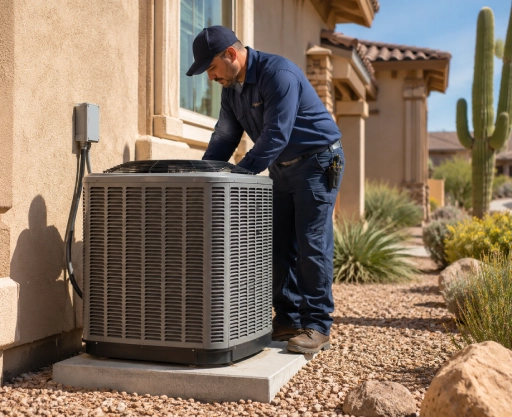 AC maintenance in desert landscape