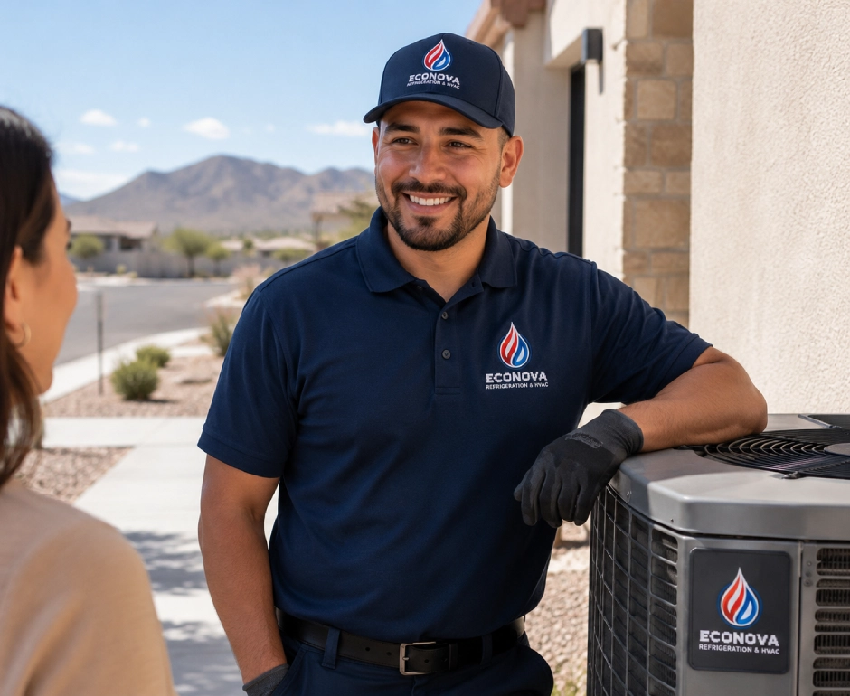 Friendly HVAC service in sunny setting