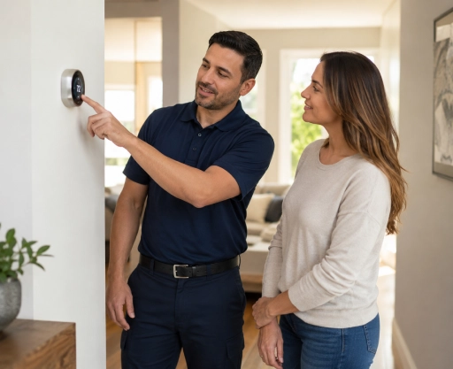 Home technician explains smart thermostat settings