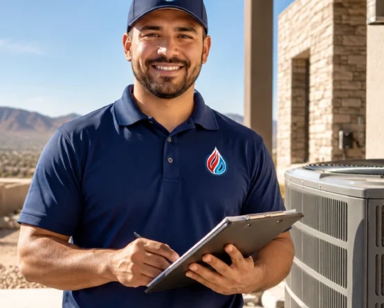 HVAC technician with mountain view