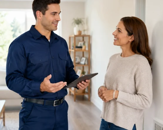 Home service consultation in a modern living room